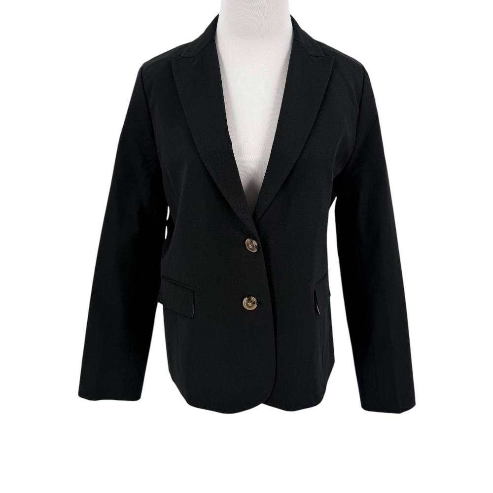 J. Crew Womens Black Cotton-Blend Two-Button Blazer Size 12 BP095
